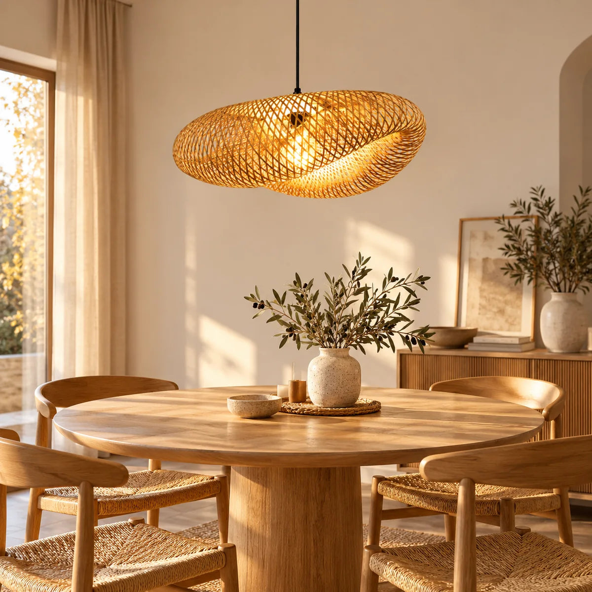 Suspension Biot câble noir au-dessus d'une table à manger