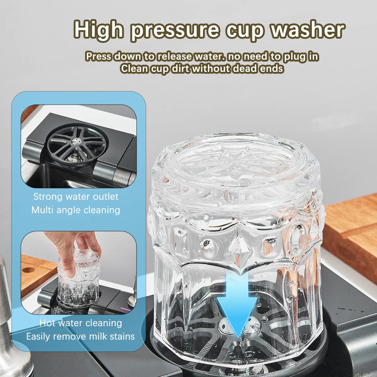 Évier cascade gris avec écran et robinet d'eau filtrée, détail 4 : accessoires, finition ou dimensions