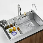 Évier cascade inox 304 nano, vue d'ensemble de l'évier et de son robinet