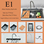 Évier cascade gris avec écran et robinet d'eau filtrée, détail 8 : accessoires, finition ou dimensions