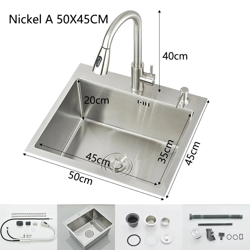 Évier inox brossé 50 à 60 cm avec mitigeur, détail 7 : accessoires, finition ou dimensions