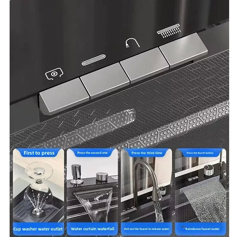 Évier cascade inox 304 avec écran, détail 1 : accessoires, finition ou dimensions