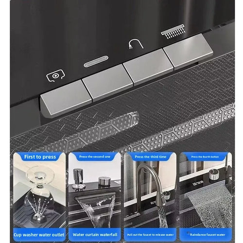 Évier cascade inox 304 avec écran, détail 1 : accessoires, finition ou dimensions