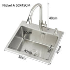 Évier inox brossé 50 à 60 cm avec mitigeur, détail 3 : accessoires, finition ou dimensions