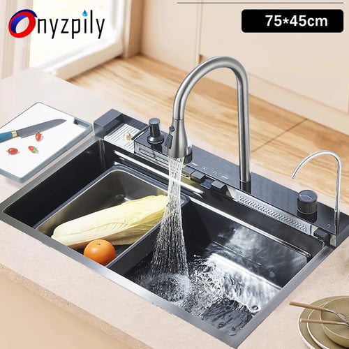 Évier cascade gris anthracite 75 cm avec robinet extractible