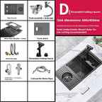 Évier inox à robinet escamotable, détail 8 : accessoires, finition ou dimensions
