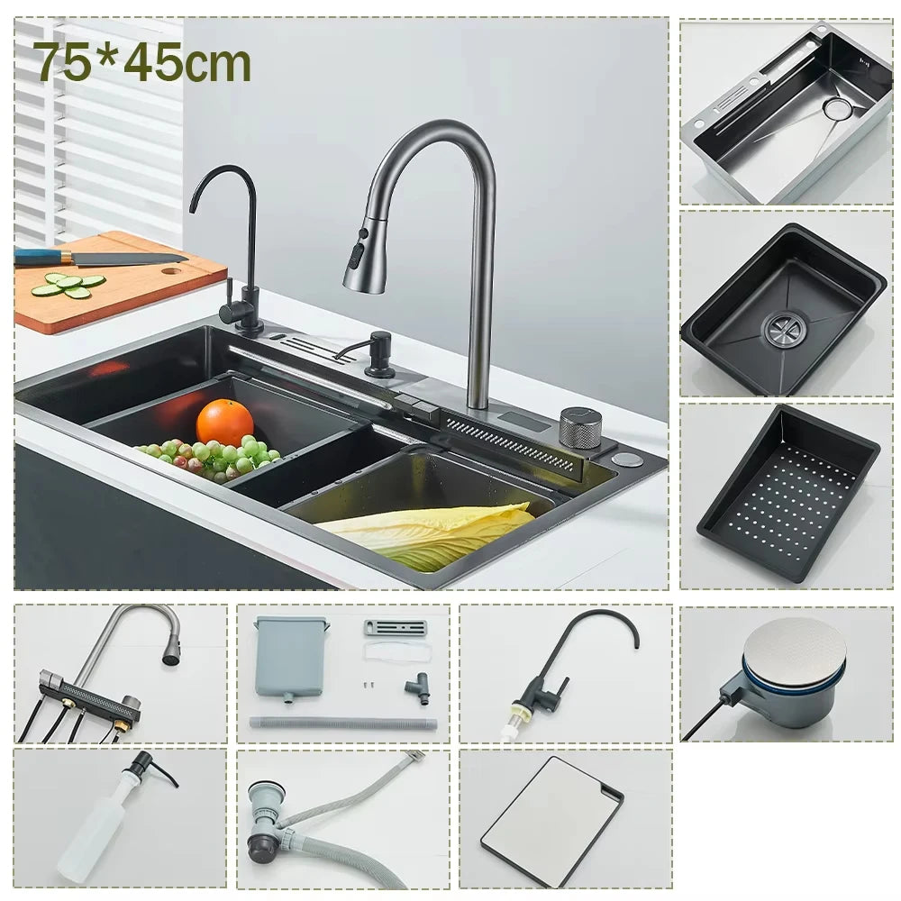 Évier cascade avec écran de température 75 cm, détail 8 : accessoires, finition ou dimensions