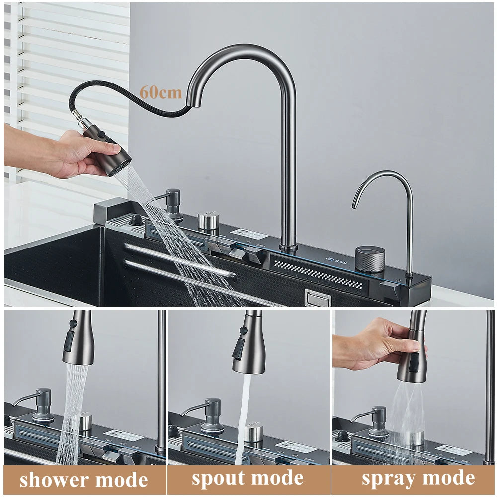 Évier cascade avec écran de température 75 cm, détail 2 : accessoires, finition ou dimensions