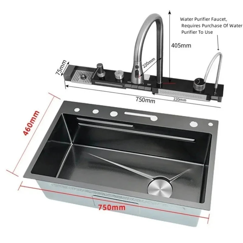 Évier cascade inox 304 avec écran, détail 5 : accessoires, finition ou dimensions