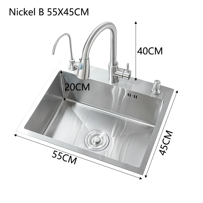 Évier inox brossé 50 à 60 cm avec mitigeur, détail 4 : accessoires, finition ou dimensions