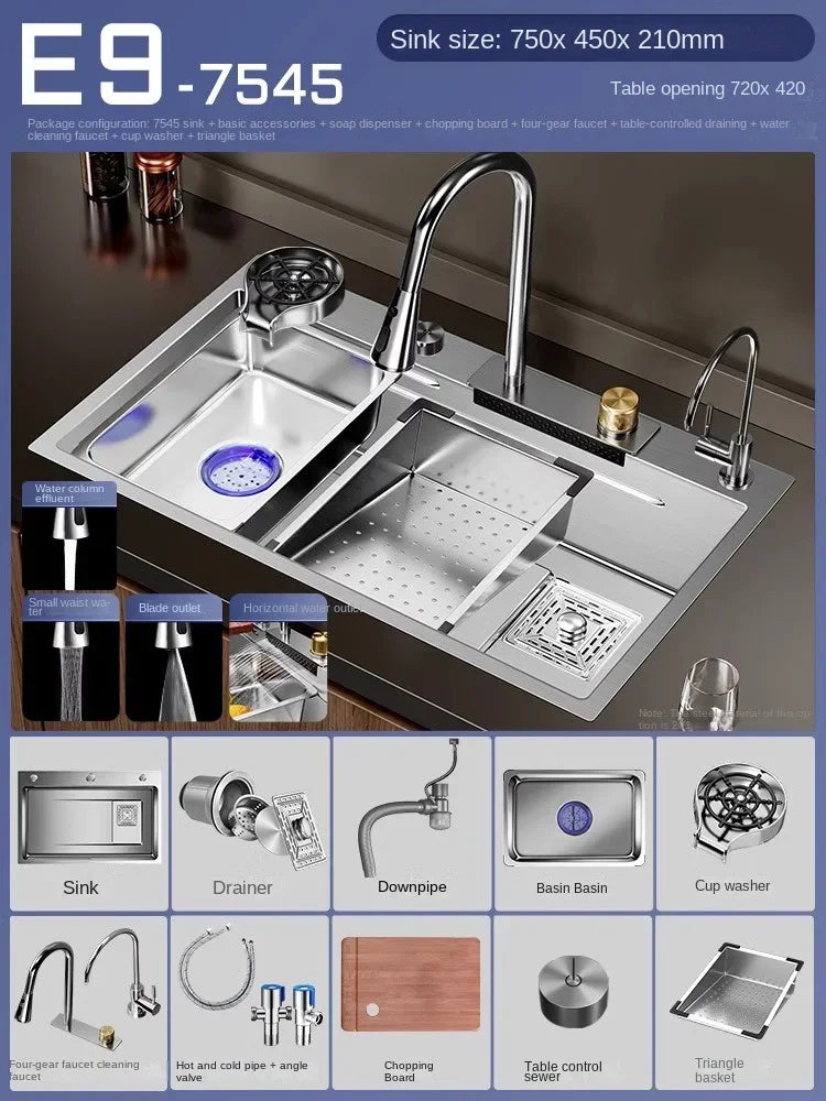 Évier cascade inox 304 nano, détail 6 : accessoires, finition ou dimensions