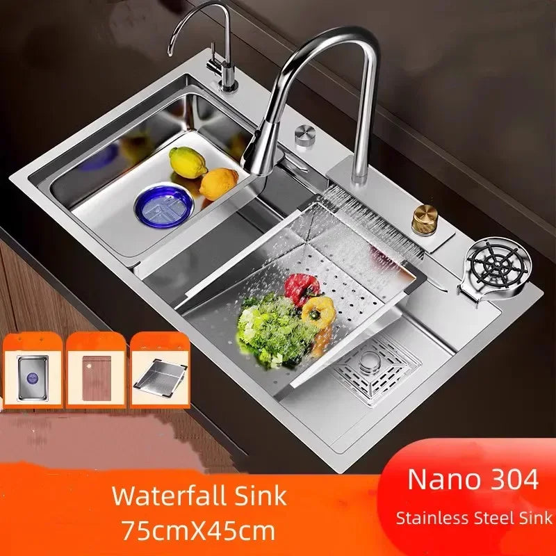 Évier cascade inox 304 nano, détail 1 : accessoires, finition ou dimensions