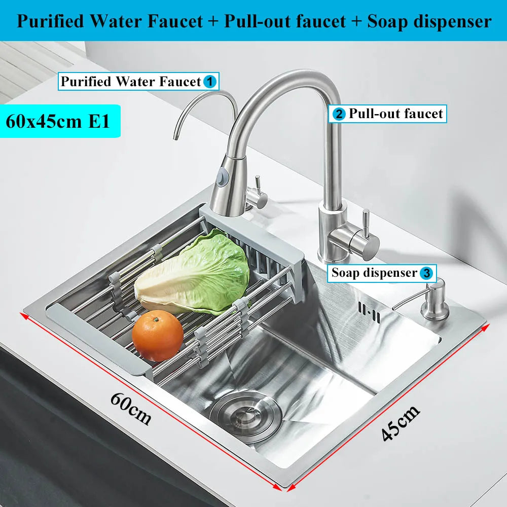 Évier inox 304 à encastrer 50 à 60 cm, détail 8 : accessoires, finition ou dimensions