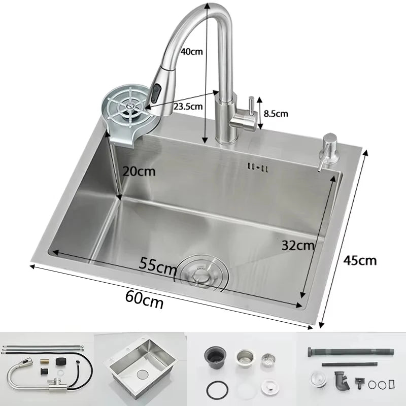 Évier inox brossé 50 à 60 cm avec mitigeur
