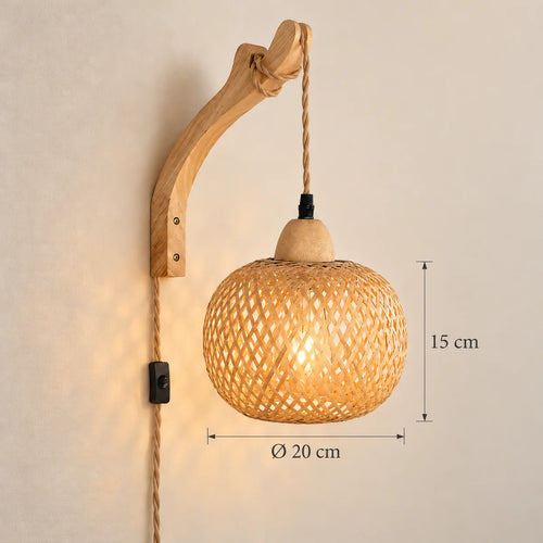 Dimensions de la lampe de chevet suspendue Cassis boule, bras courbé : Ø 20 cm, 15 cm