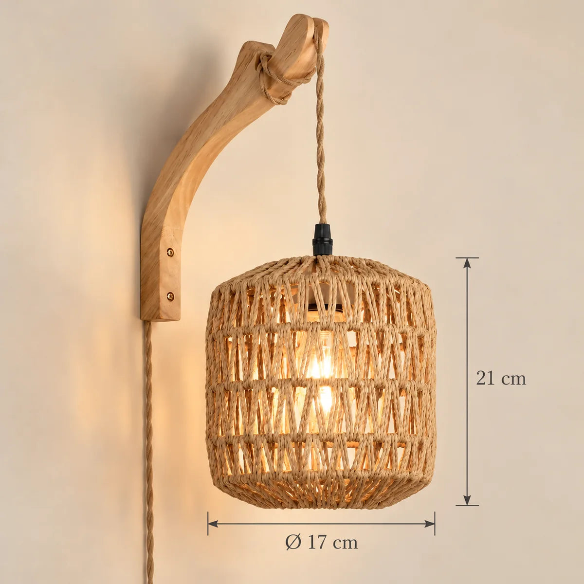 Dimensions de la lampe de chevet suspendue Cassis cylindre, bras courbé : Ø 17 cm, 21 cm