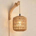 Lampe de chevet suspendue Cassis cylindre, bras courbé, bambou tressé