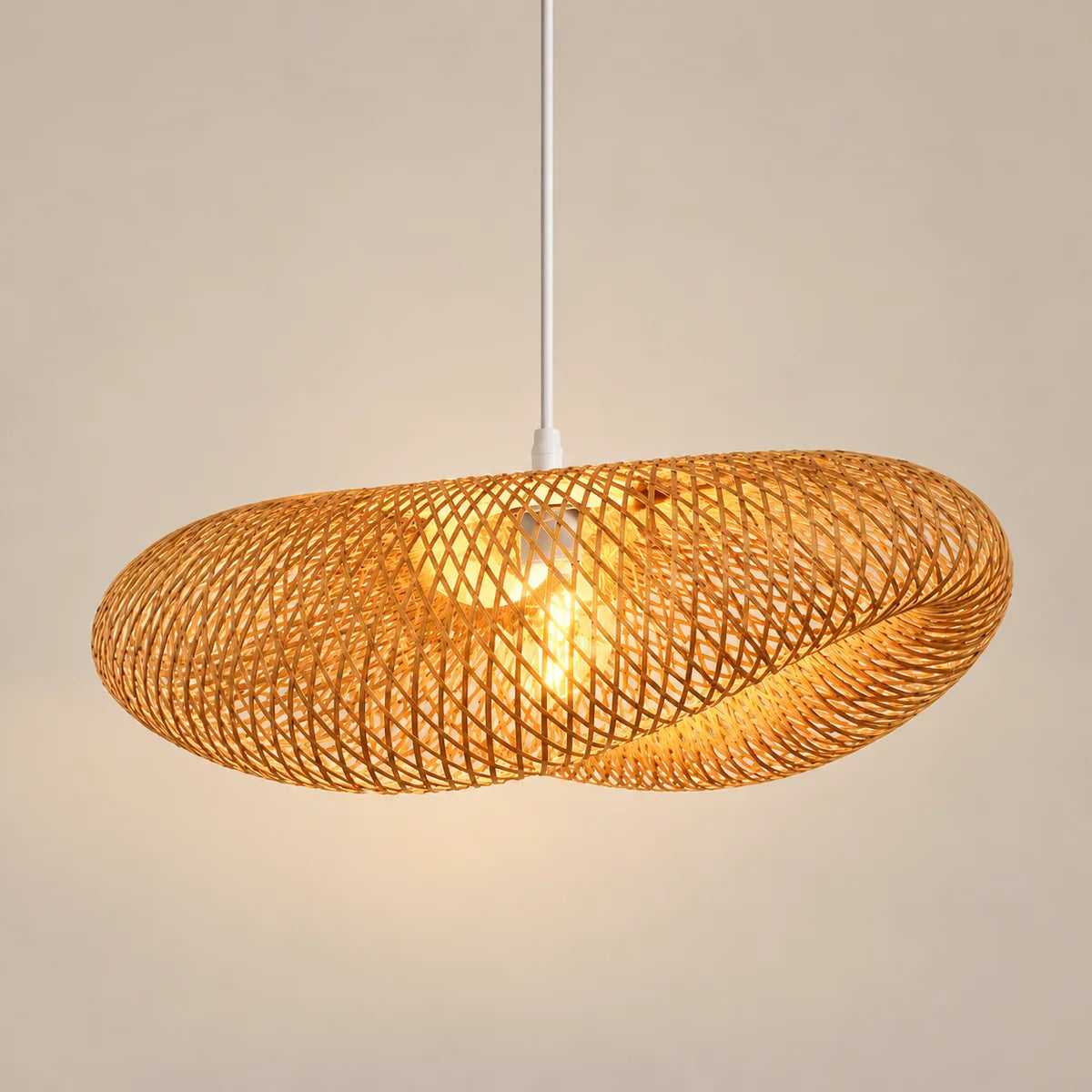 Suspension Biot en bambou tressé, câble blanc