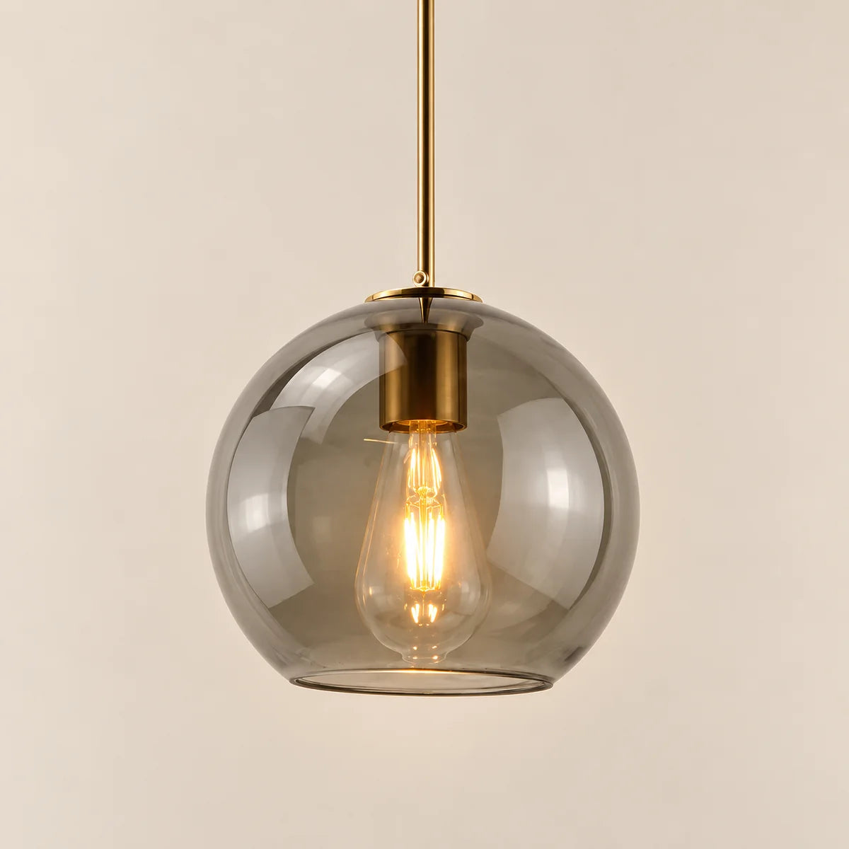Suspension Sète cuivre, verre fumé, boule en verre
