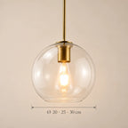 Dimensions de la suspension Sète cuivre, verre transparent : Ø 20 · 25 · 30 cm
