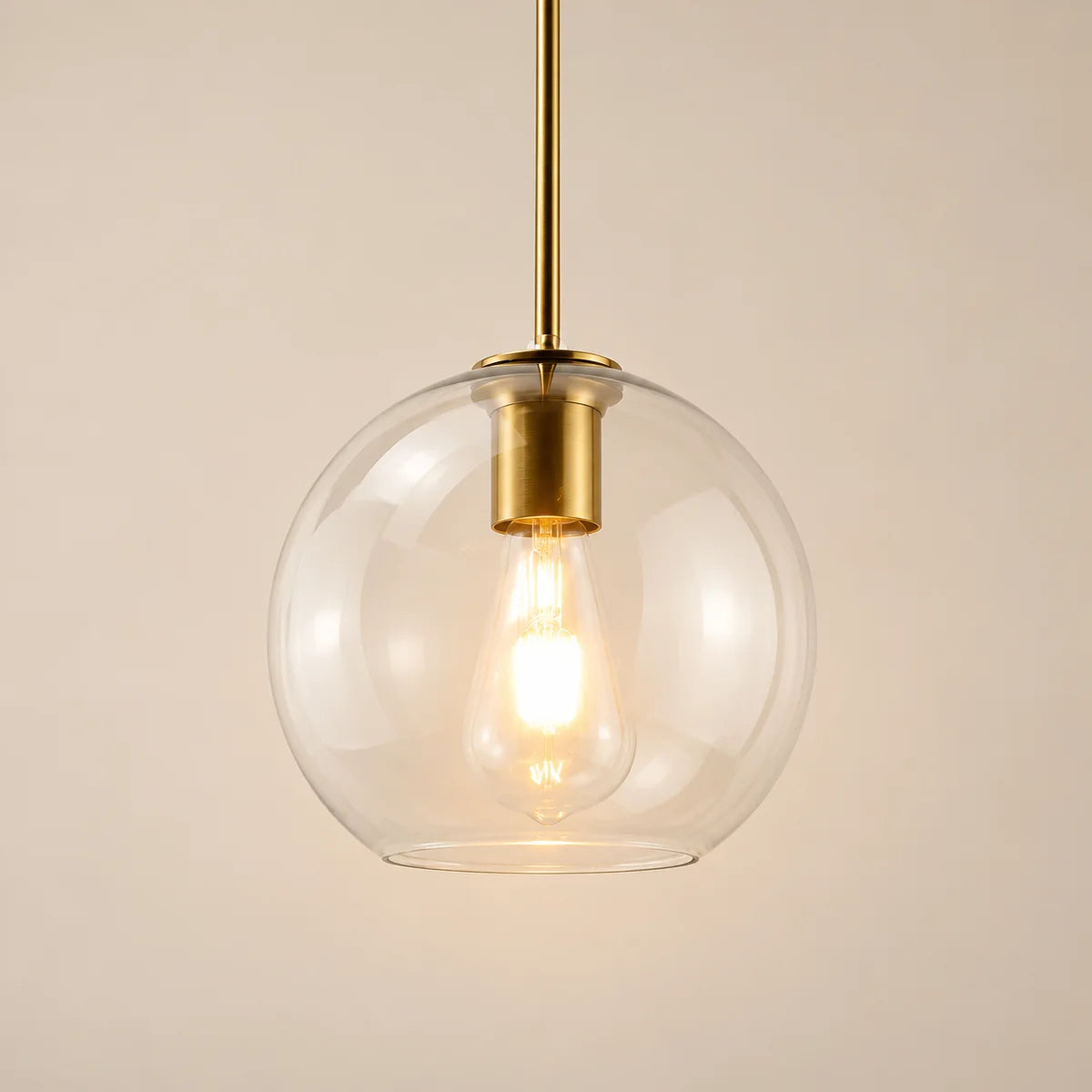 Suspension Sète cuivre, verre transparent, boule en verre