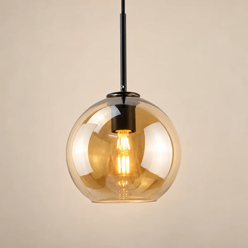 Suspension Sète noir, verre ambré, boule en verre