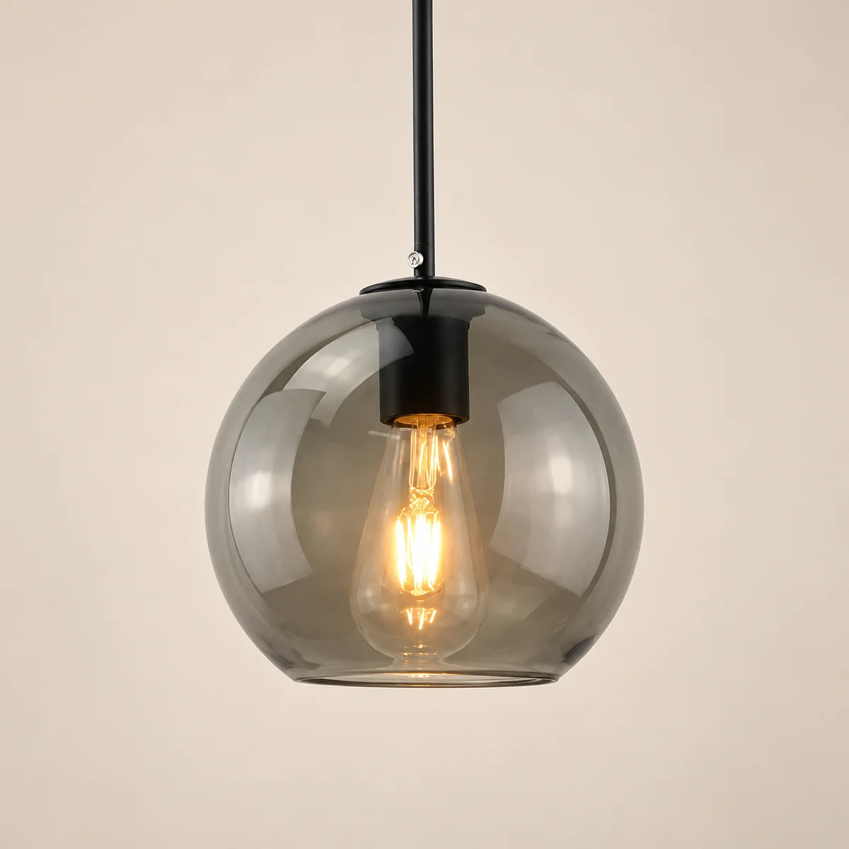 Suspension Sète noir, verre fumé, boule en verre