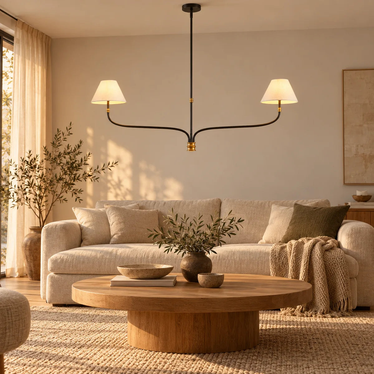 Suspension Vence dans un salon, au-dessus d'une table basse