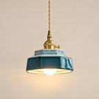 Suspension Salernes bleu canard, céramique émaillée