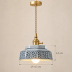 Dimensions de la suspension Salernes bleu à motifs : Ø 14,5 cm, 6,5 cm