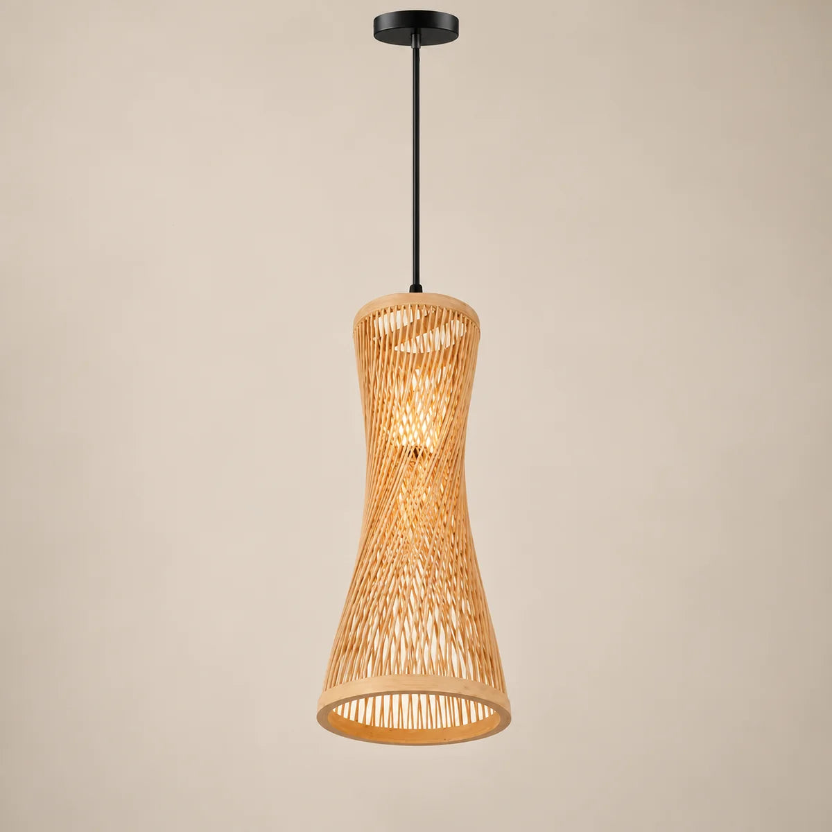 Suspension Annecy base noire, colonne bambou