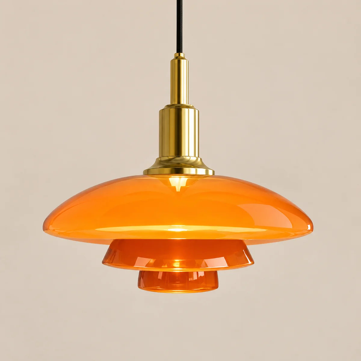 Suspension Menton doré et orange, danoise