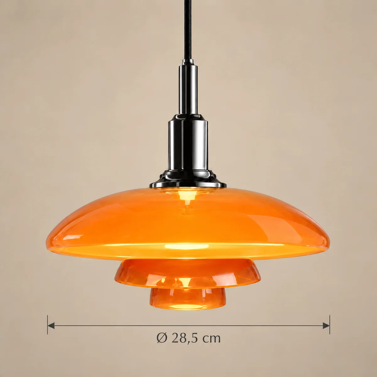 Dimensions de la suspension Menton noir et orange : Ø 28,5 cm