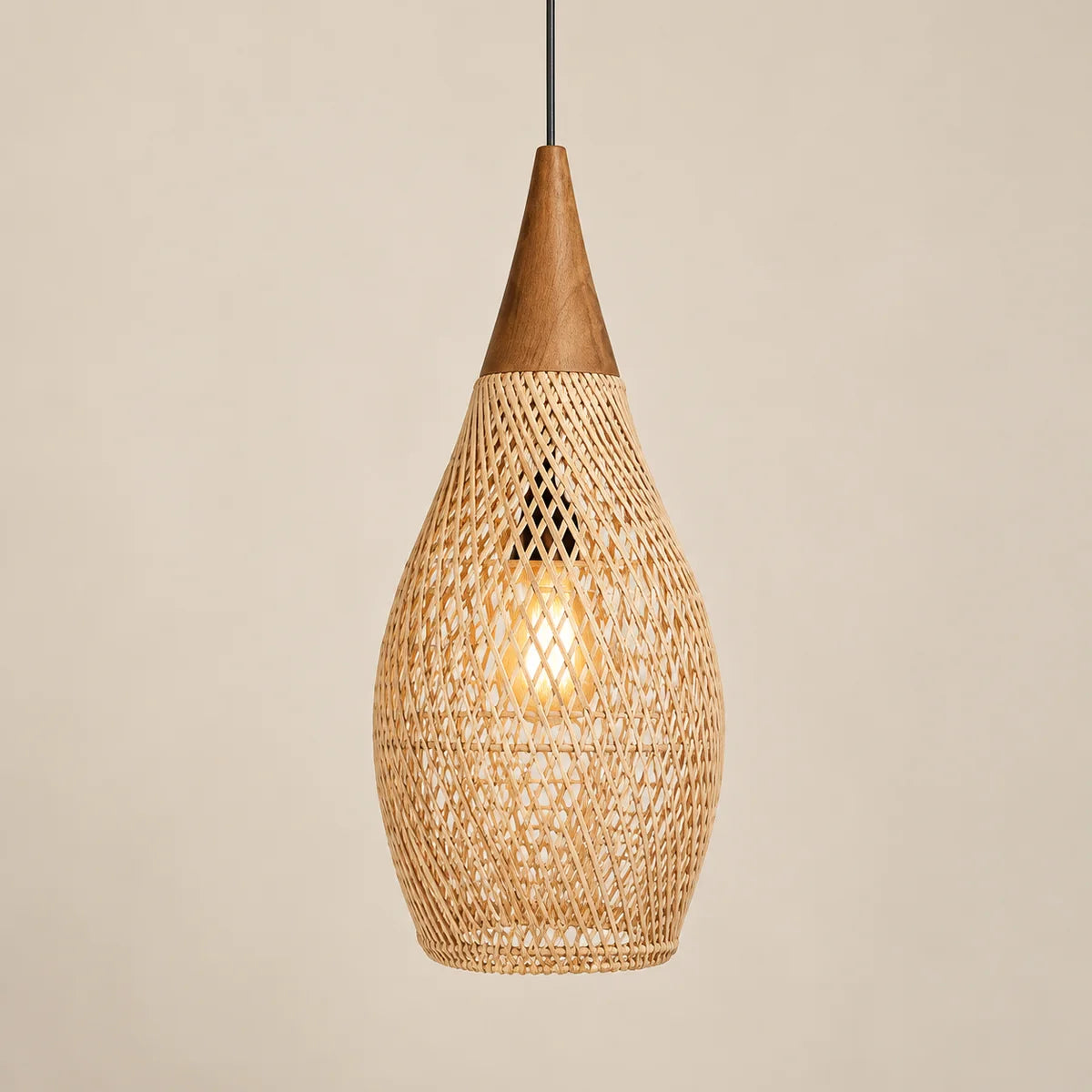 Suspension Sault goutte · naturel, rotin tressé