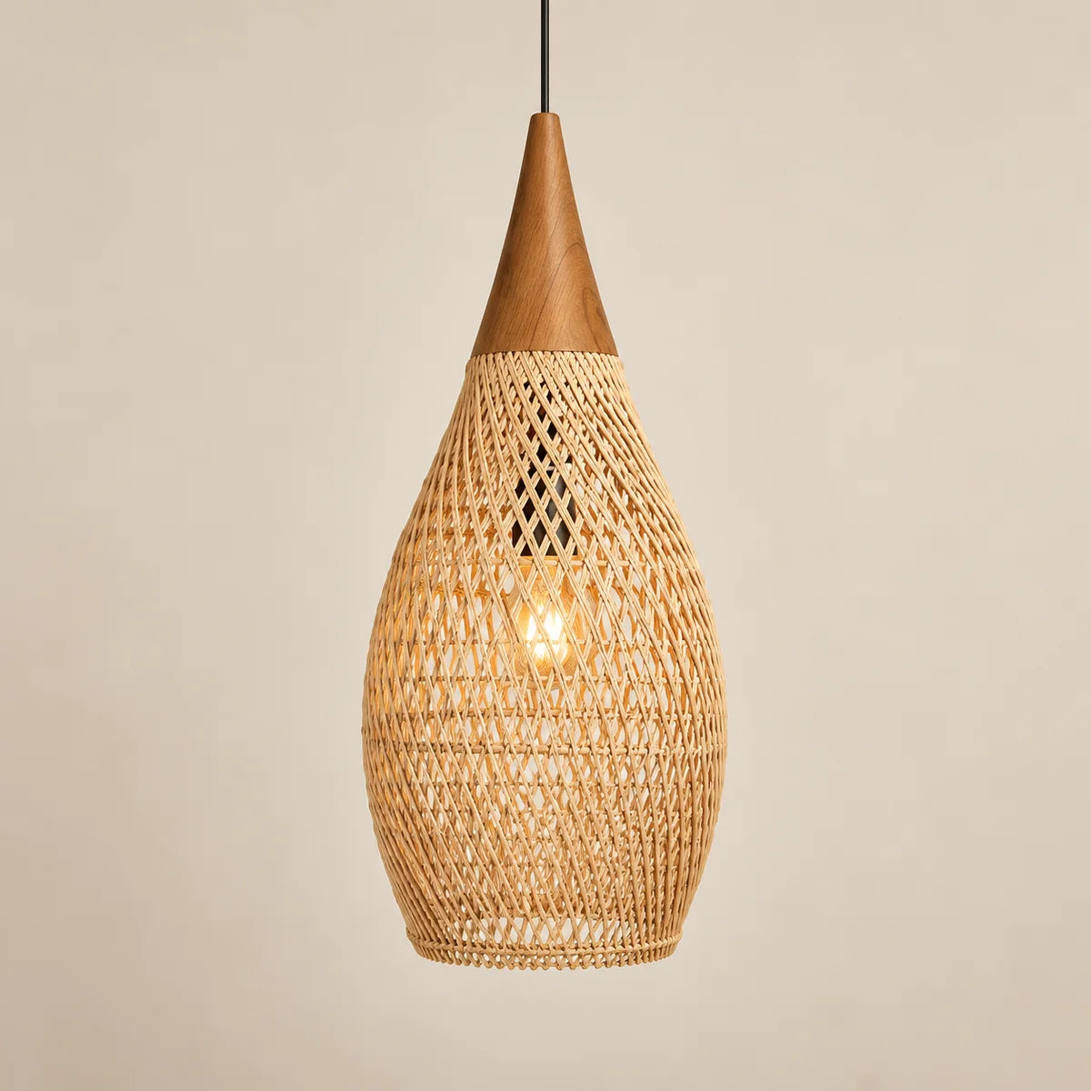 Suspension Sault grande goutte · naturel, rotin tressé