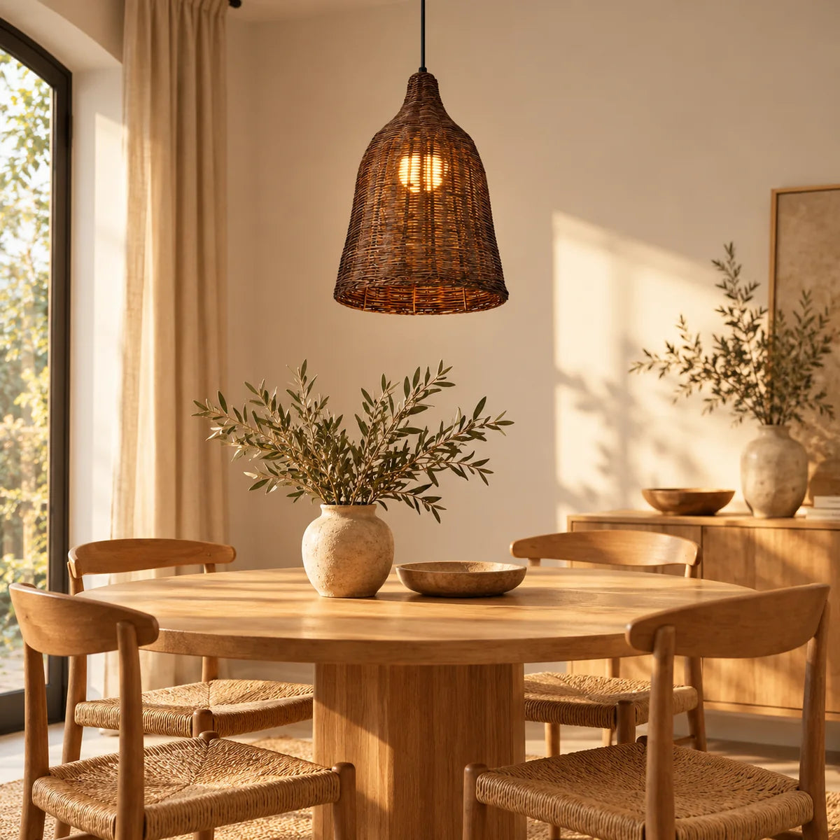 Suspension Anduze moyenne brun au-dessus d'une table à manger