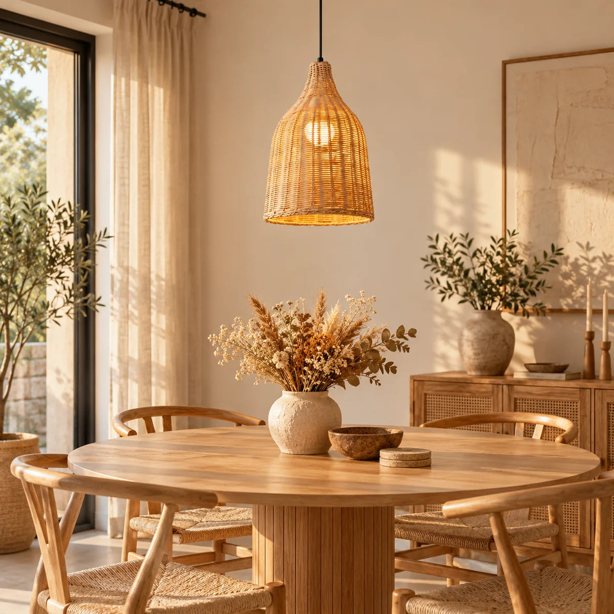 Suspension Anduze moyenne naturel au-dessus d'une table ronde