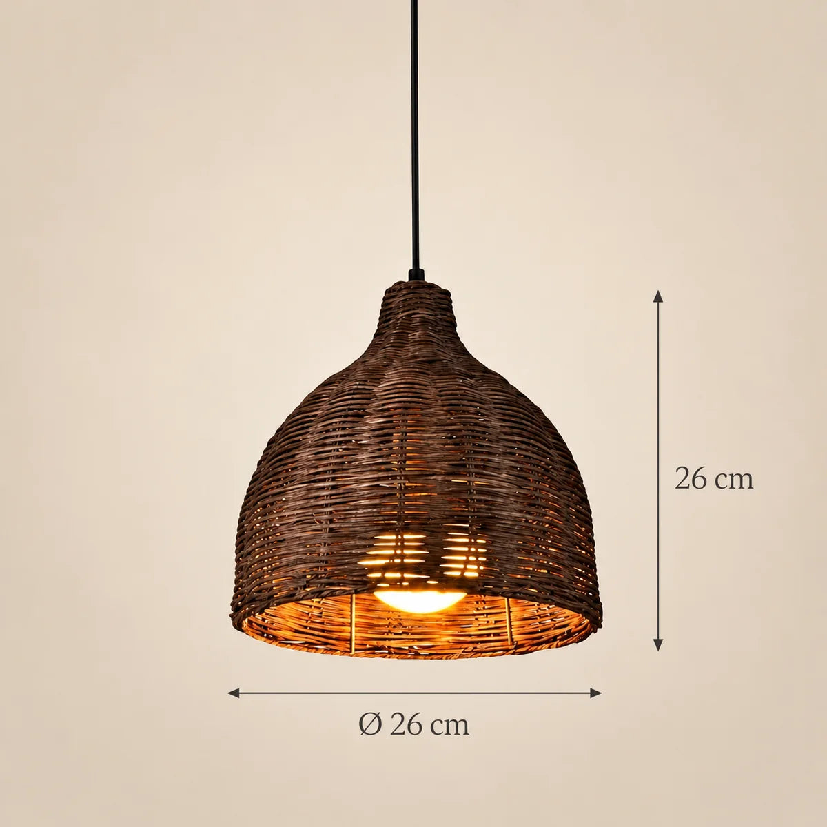 Dimensions de la suspension Anduze petite brun : Ø 26 cm, 26 cm