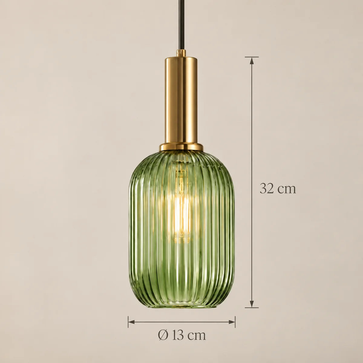 Dimensions de la suspension Dieulefit tube vert : Ø 13 cm, 32 cm