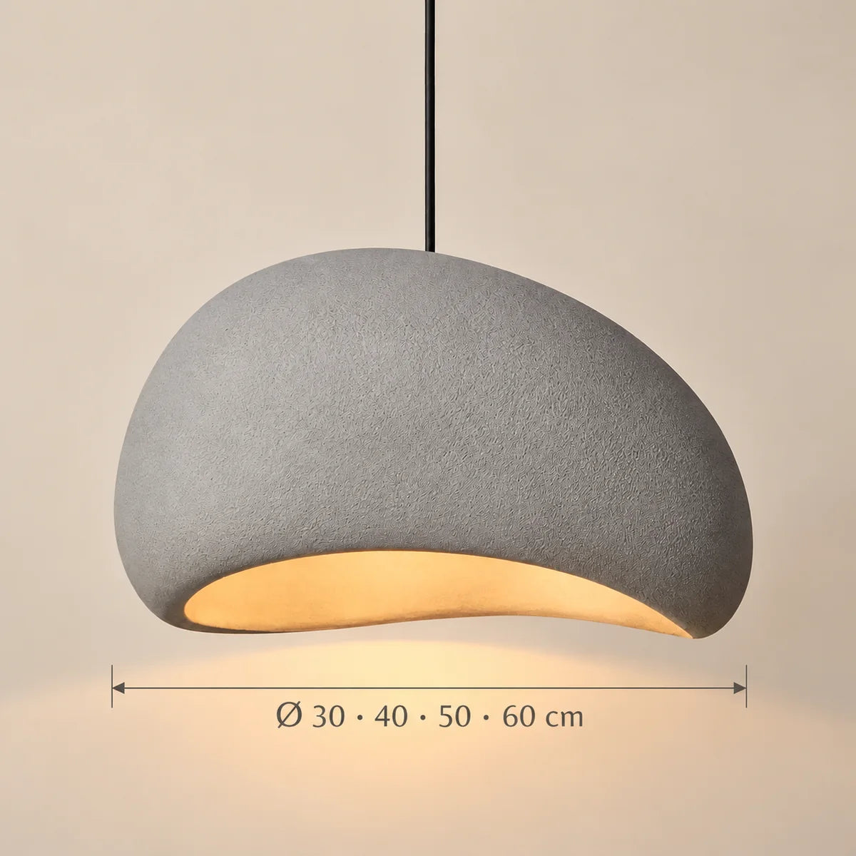 Dimensions de la suspension Gordes galet gris : Ø 30 · 40 · 50 · 60 cm