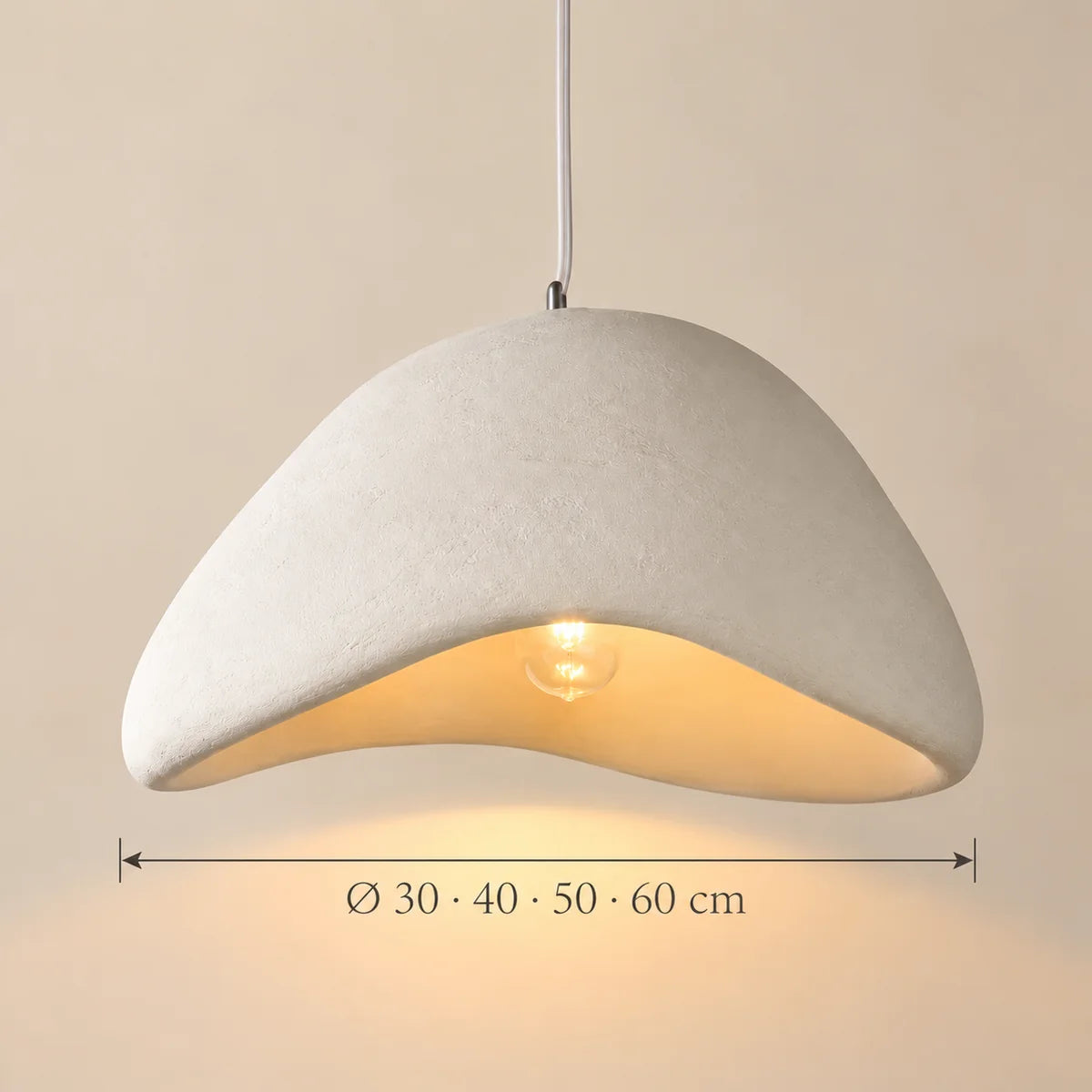 Dimensions de la suspension Gordes vague blanc : Ø 30 · 40 · 50 · 60 cm